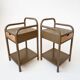 Vintage bedside tables in metal and brown beige wood.