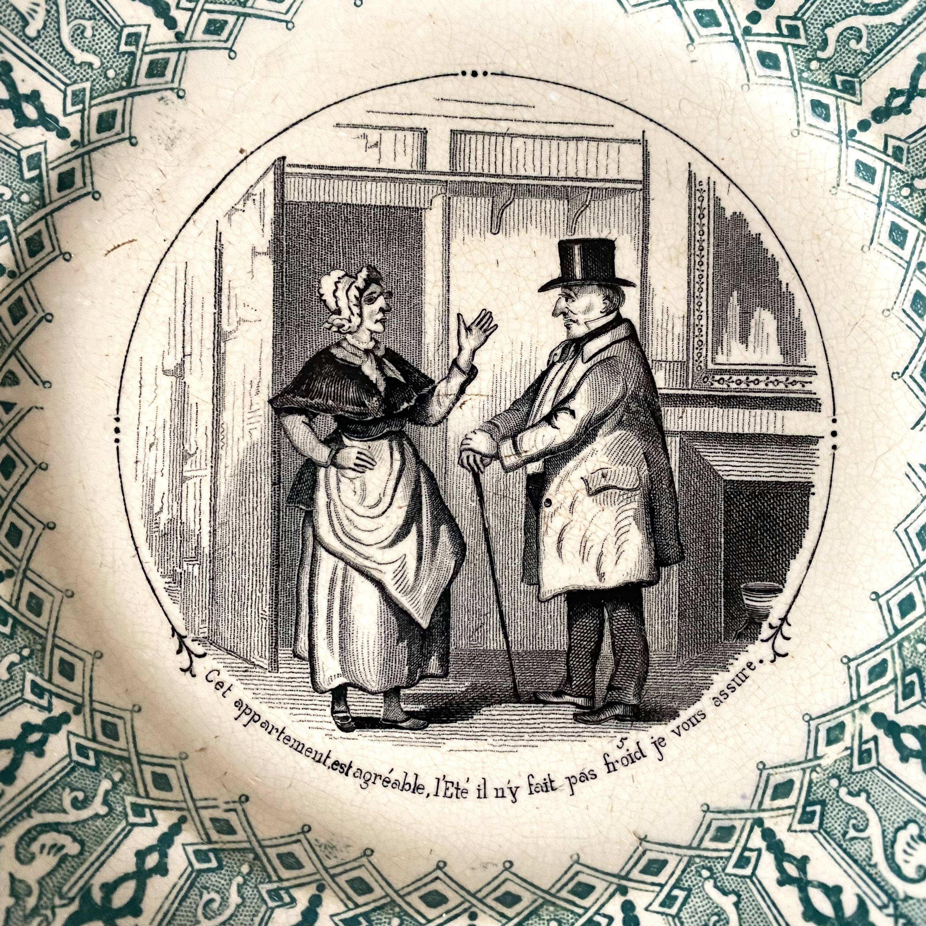 Sarreguemines talking plate, real estate theme