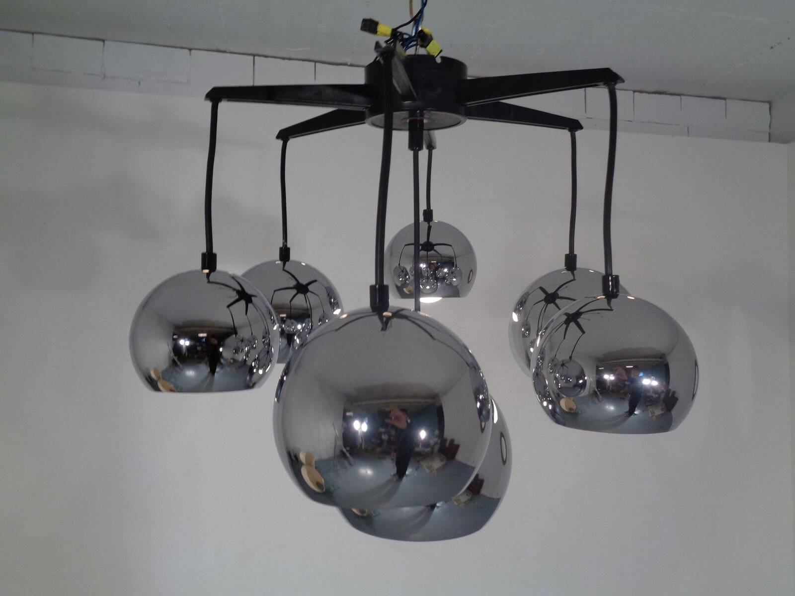 Space Age chrome-plated ceiling lamp, 1960s