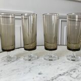 Set of 4 champagne flutes in smoked glass 70s