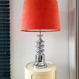 Lampe tafel vintage Star-Leuchten Köln (Allemagne de l'Ouest) chrome & fluweelrode kap