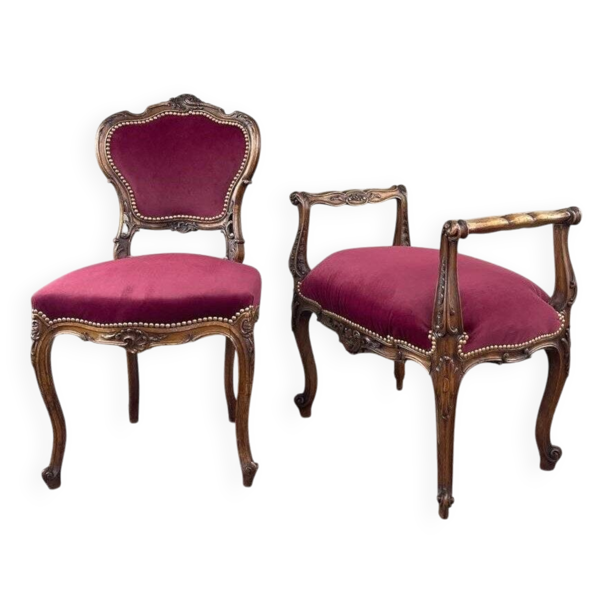 Ensemble chaise et repose-pieds de style louis xv, xixe siècle