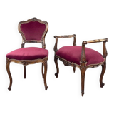 Ensemble chaise et repose-pieds de style louis xv, xixe siècle
