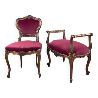 Ensemble chaise et repose-pieds de style louis xv, xixe siècle