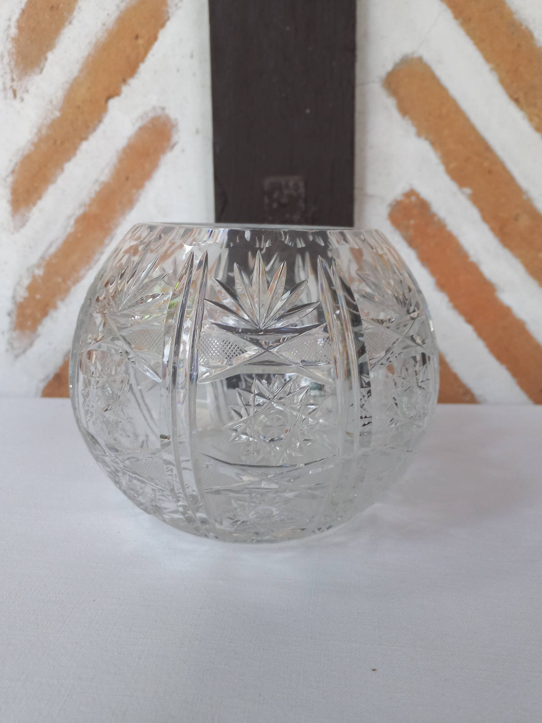 Chiseled glass ball vase