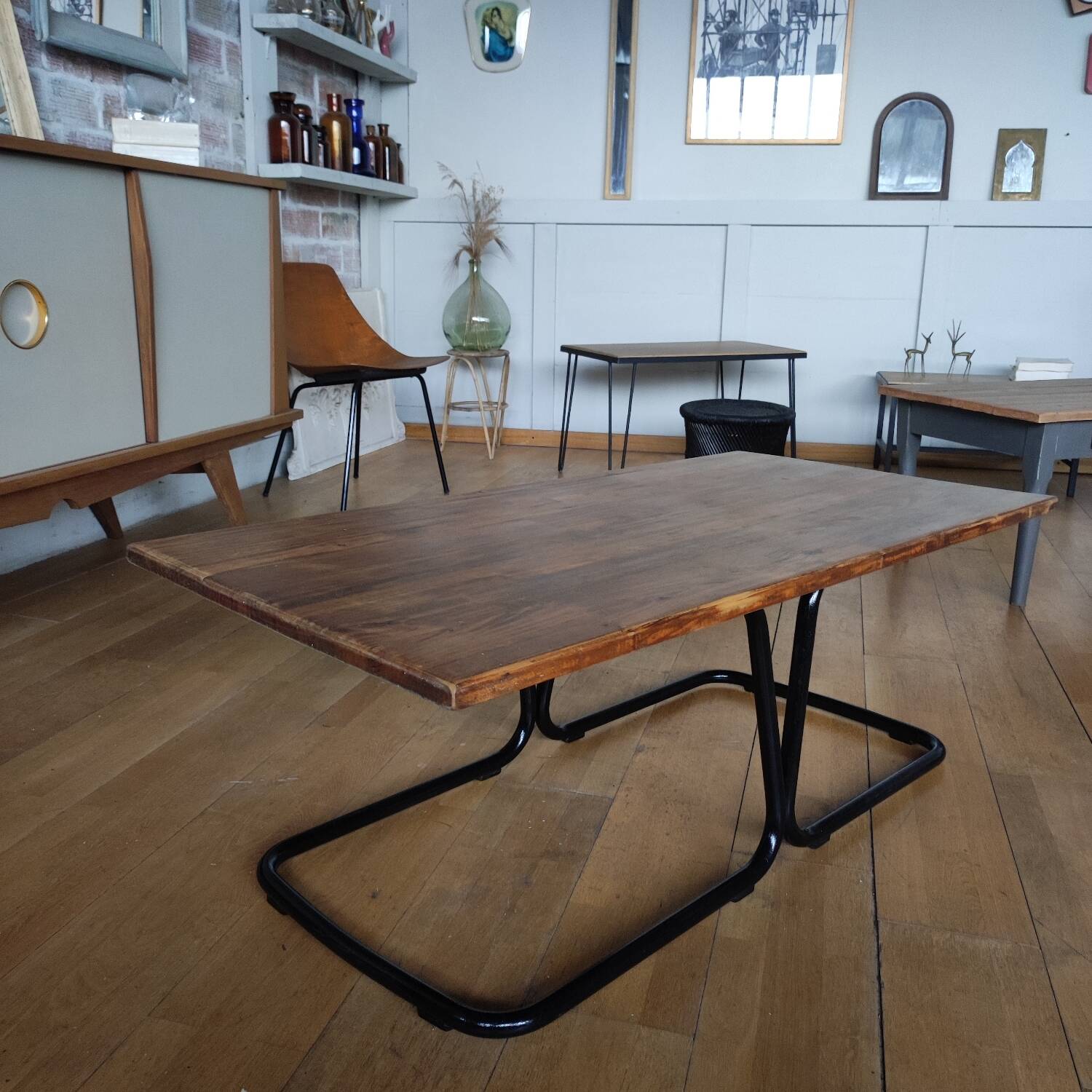 Industrial metal and wood coffee table