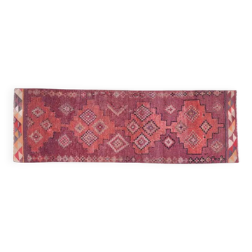 1970s Turkish Oushak handmade wool cotton red area rug 79x252