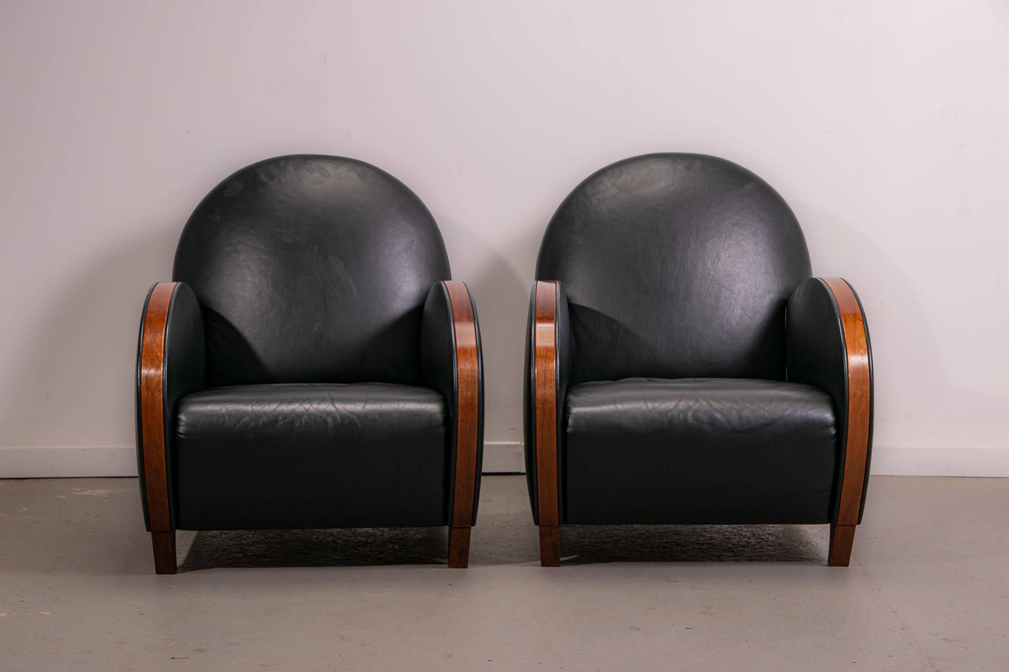 Pair of mid-century leather armchairs, circa 1970, made in Belgium.