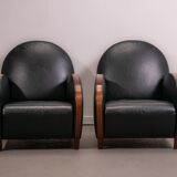 Pair of mid-century leather armchairs circa 1970 made in Belgium