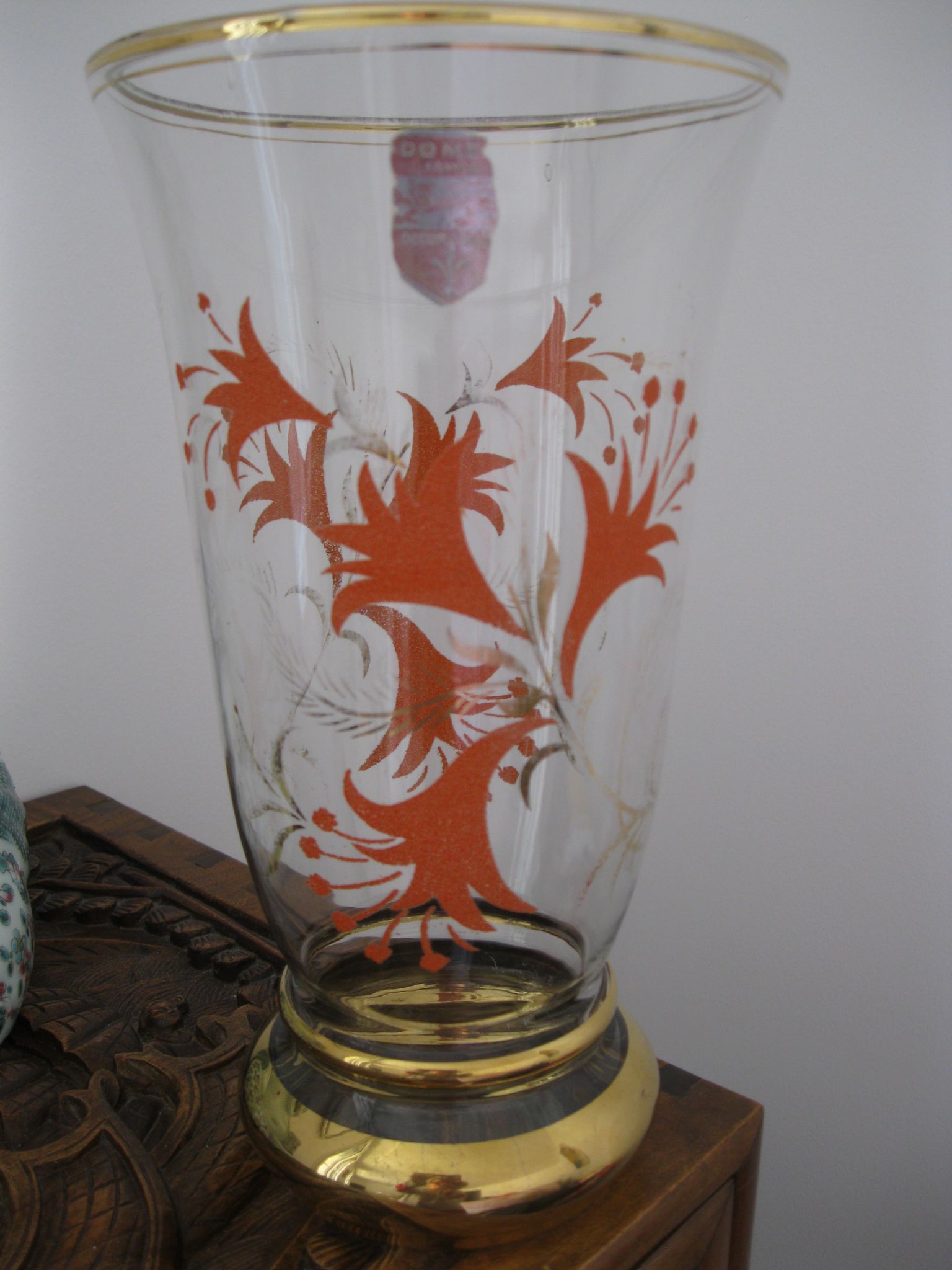 Antique crystal and orange granite vase