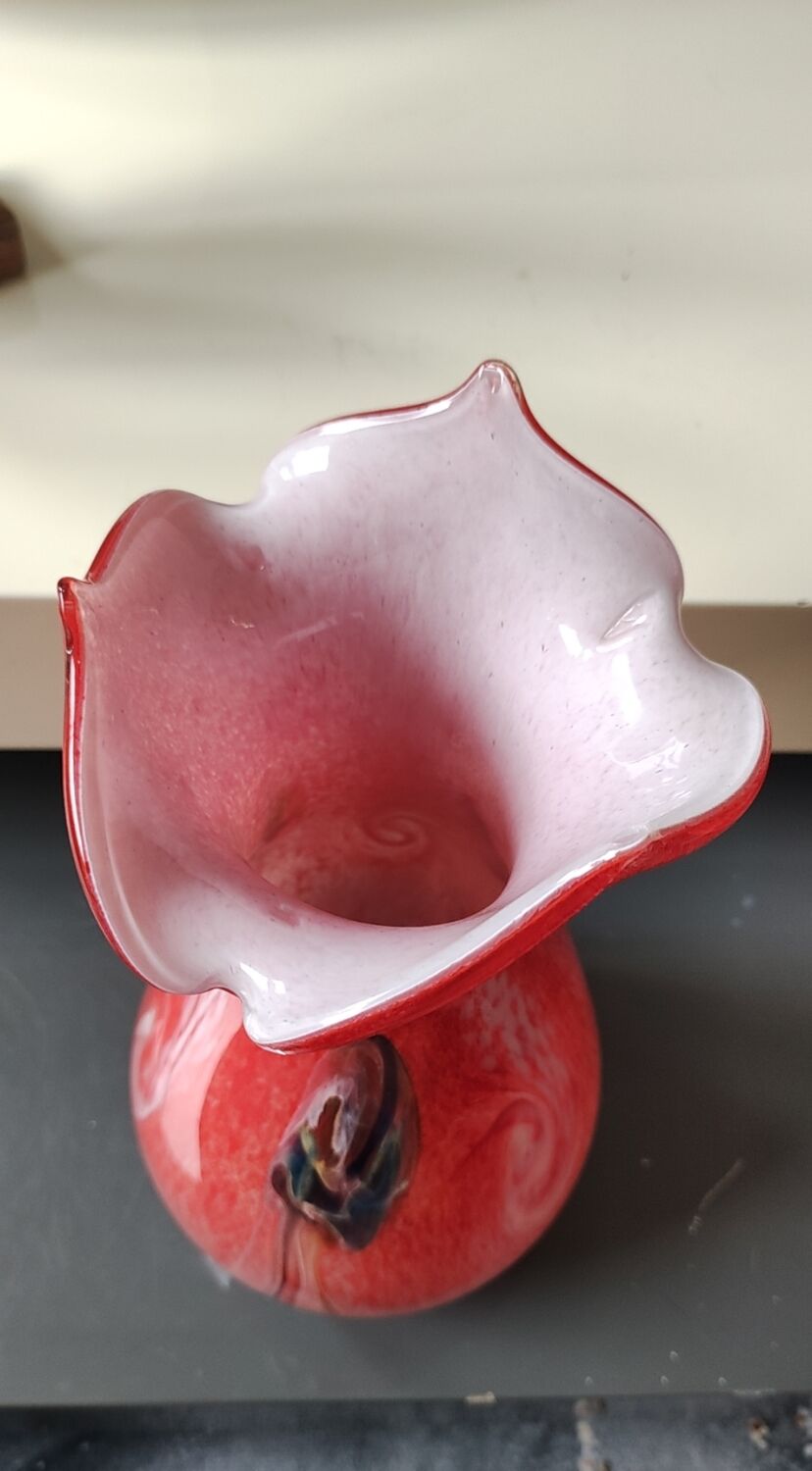 Large Floral Ball Vase/Kaysersberg Art Glassware. Speckled/Volutes