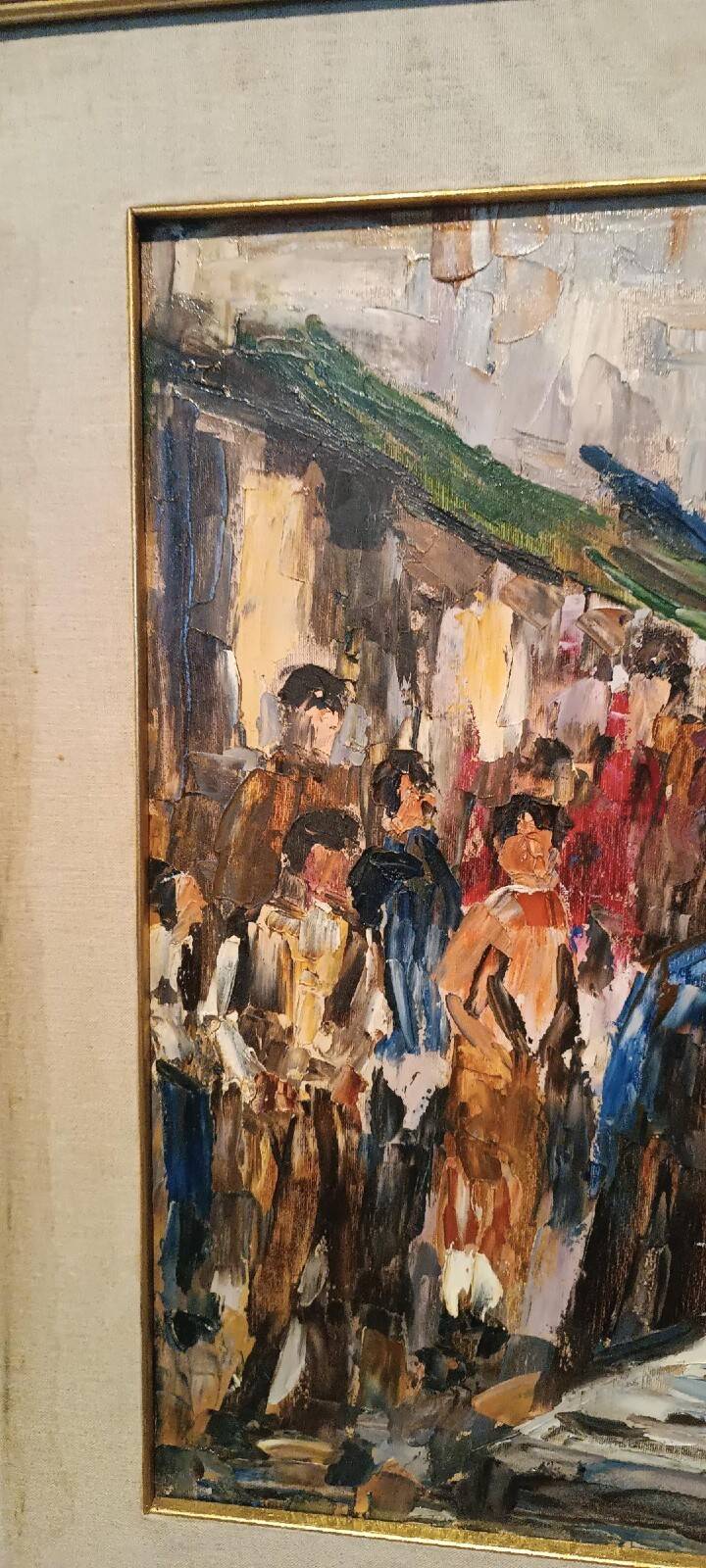 Oil painting on canvas "fish market" 70s canvas 70x50 cm signed