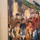 Oil painting on canvas "fish market" 70s canvas 70x50 cm signed