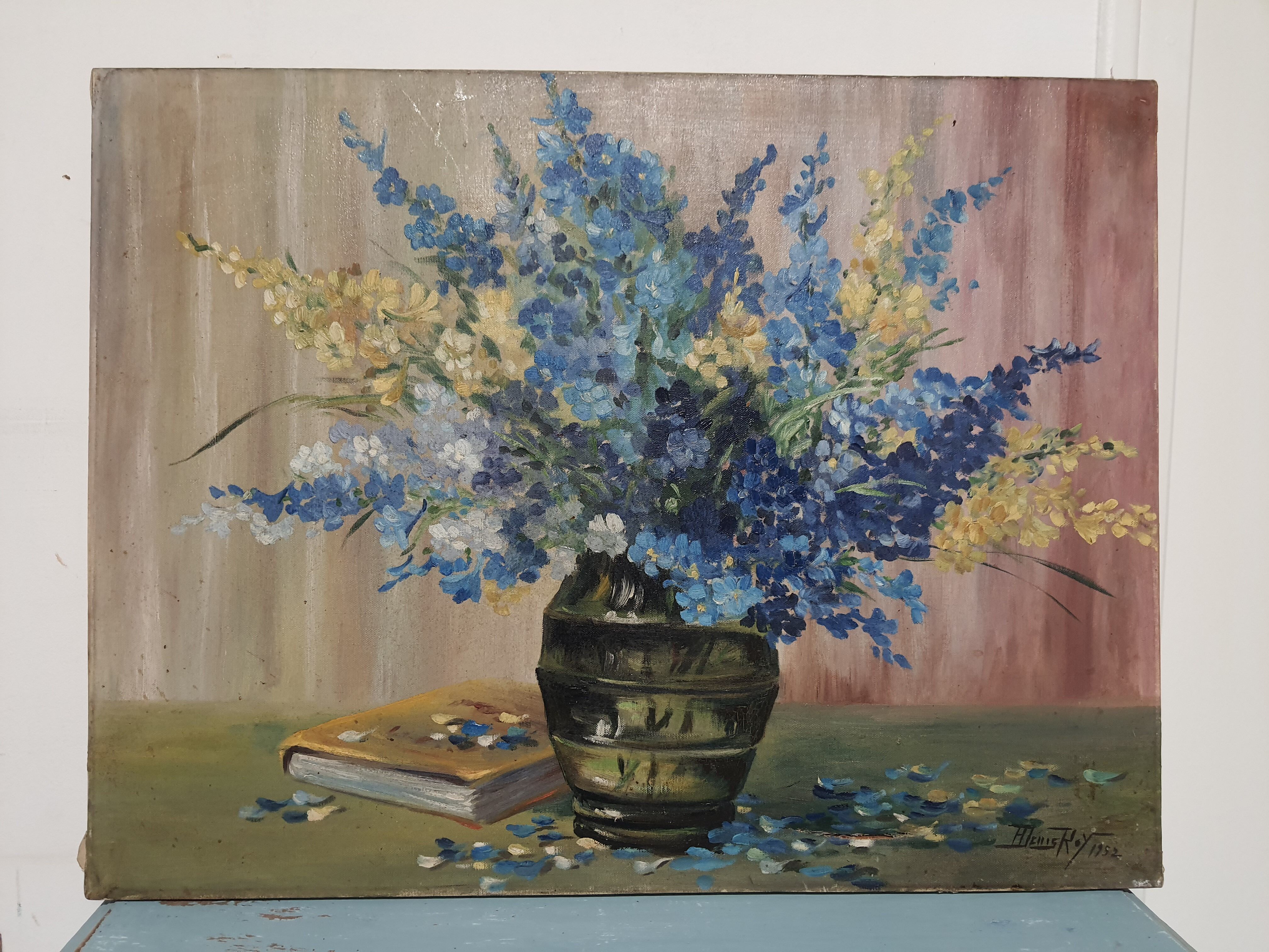 Painting on canvas vintage bouquet of flowers
