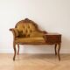 Vintage telephone bench in Louis XV style made of wood and yellow fabric.