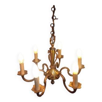 Old Louis XVI style bronze chandelier with 6 lights in working order