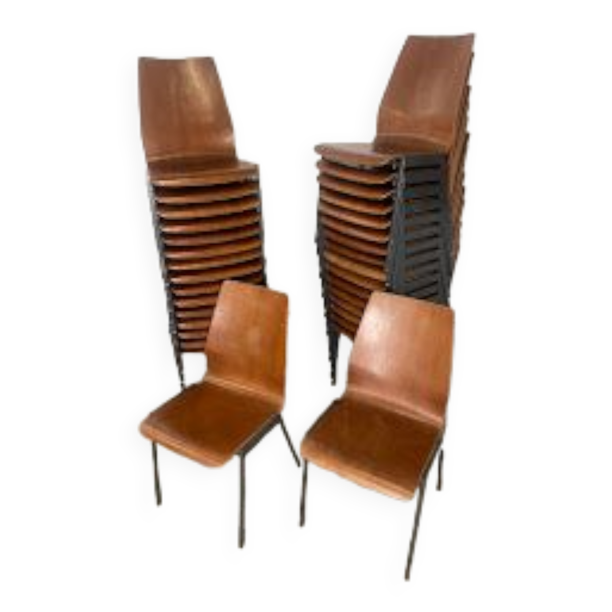 Set of 33 stackable wooden chairs 70s, origin Germany.