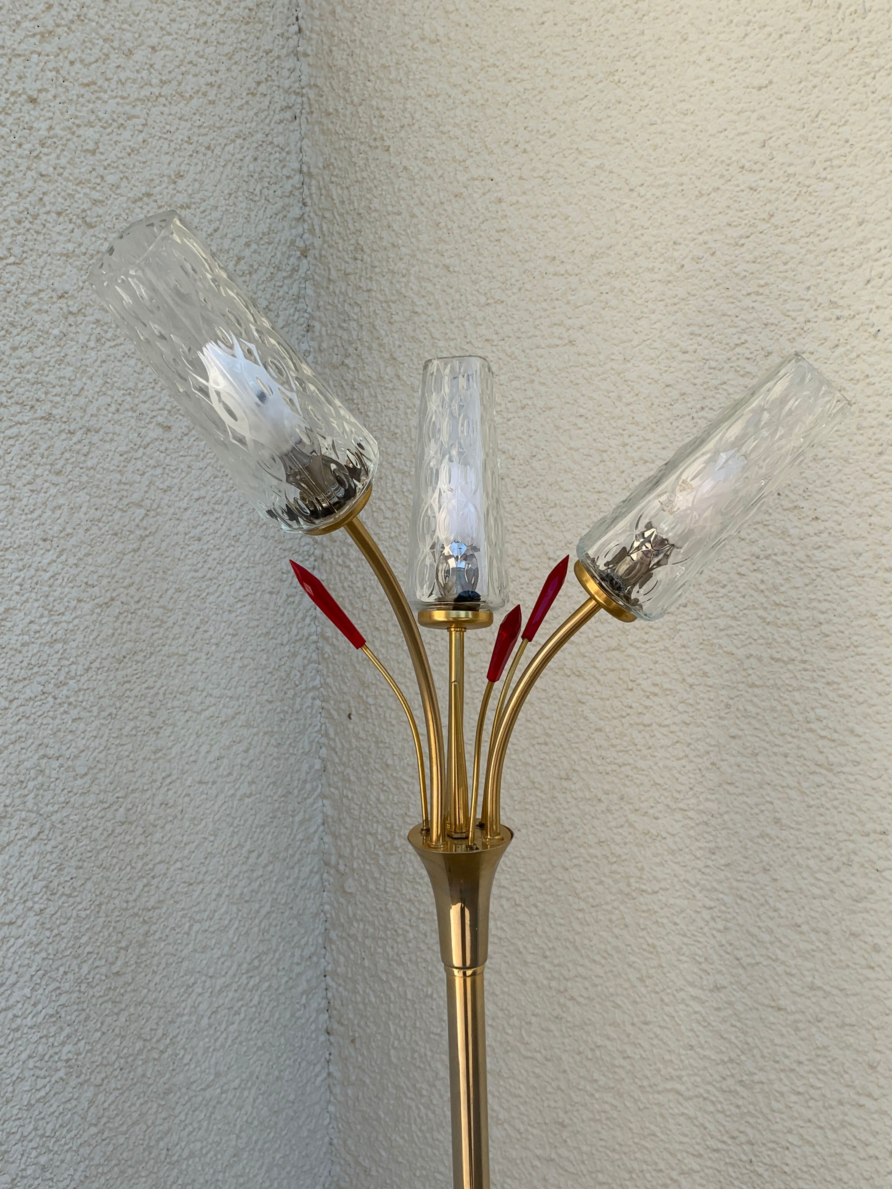 Vintage brass floor lamp with 3 lights, 1960s
