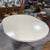 Round butterfly extension table in cream and chrome formica, 1960s/1970s