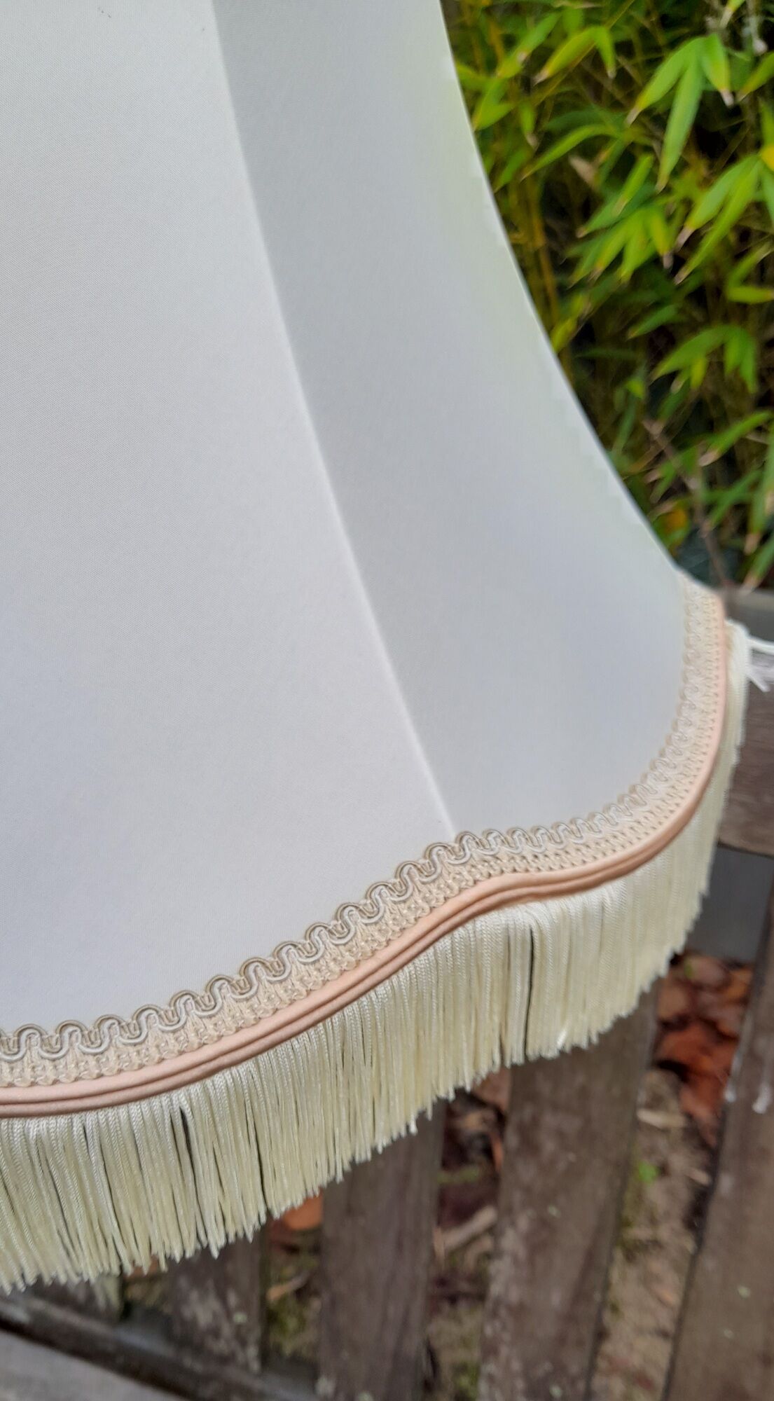 Pagoda lampshade in ecru silk, pink/beige stripe (diam 50 cm) vintage