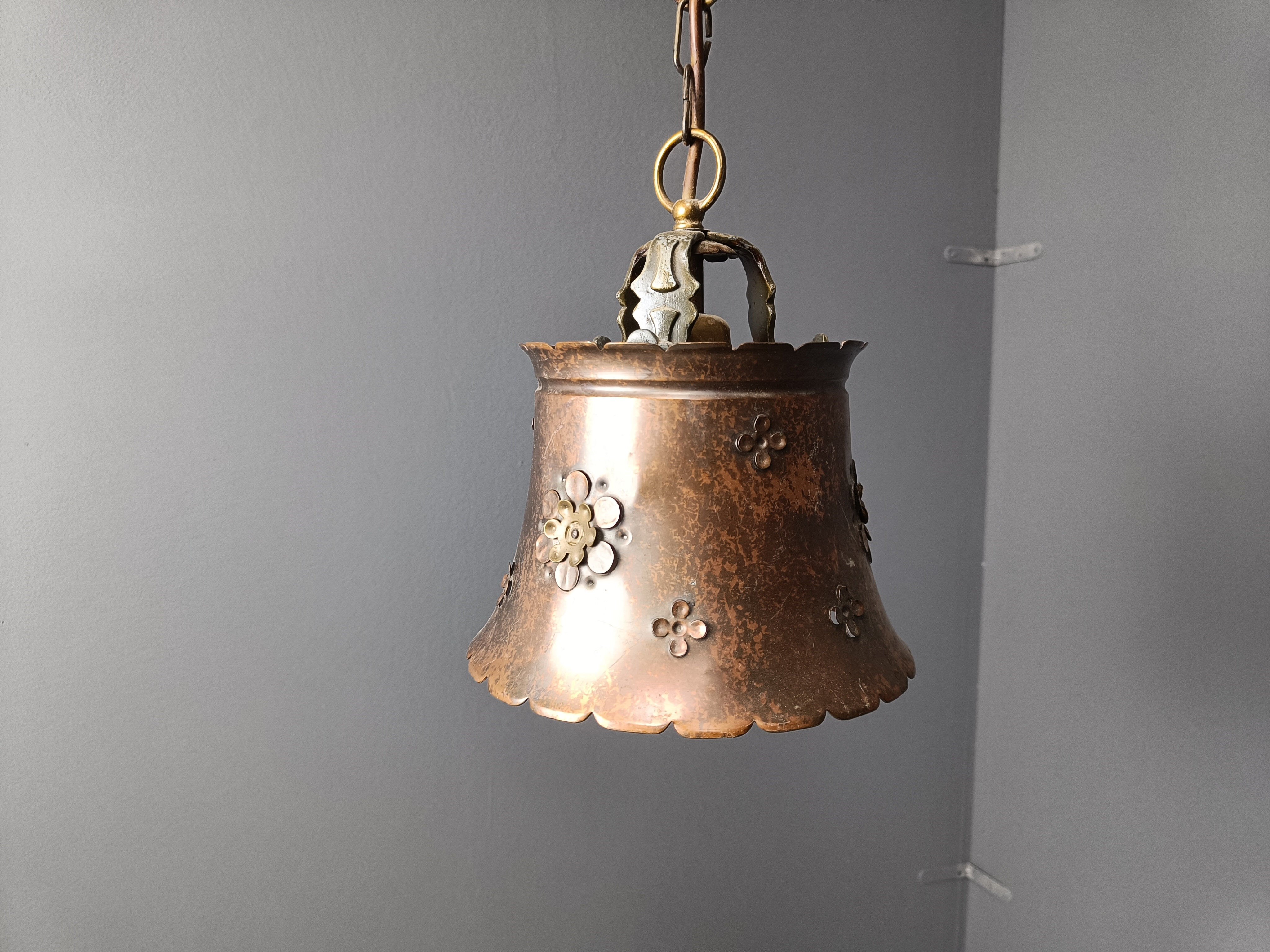 Brutalist copper pendant light, 1970s