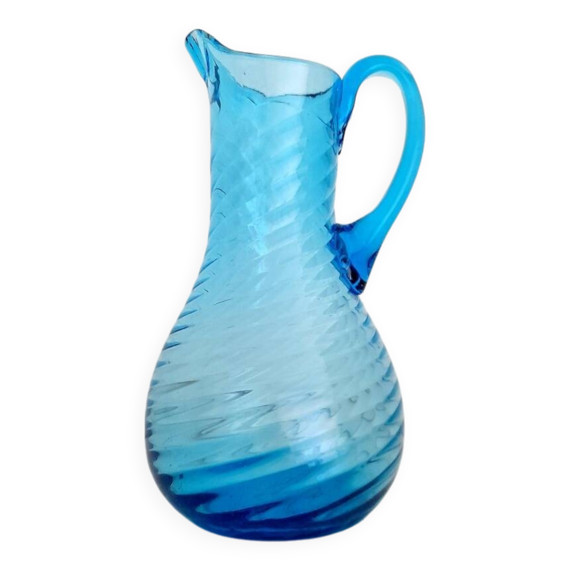 Blue Twisted Glass Pitcher