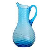 Blue Twisted Glass Pitcher