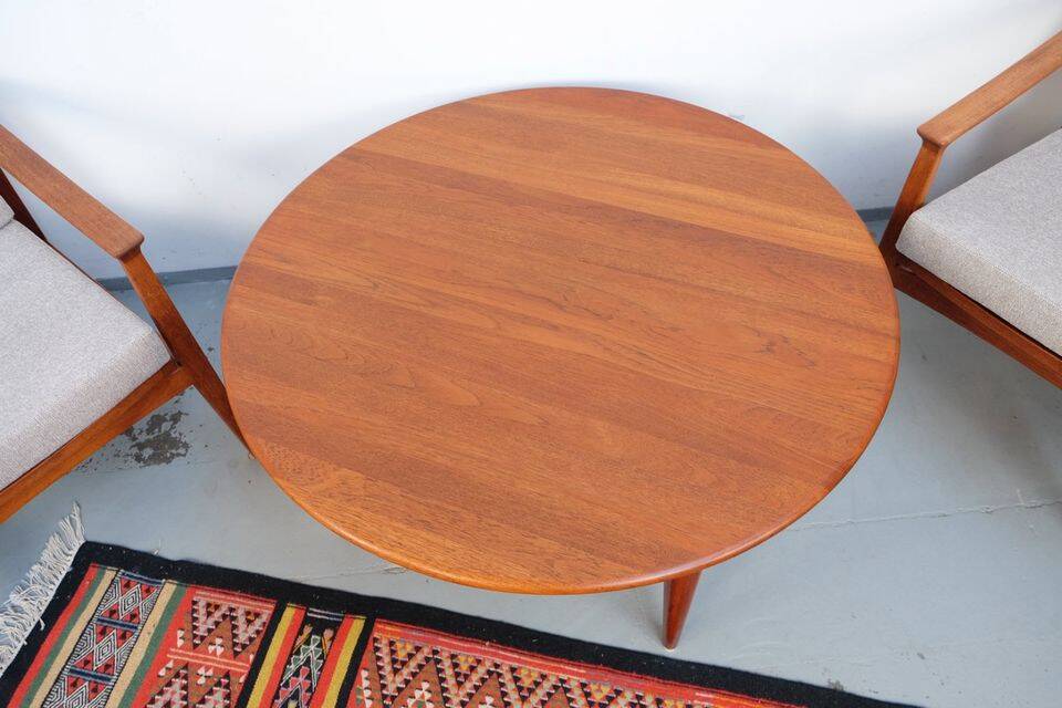 Table basse vintage Wikkelso en teck, années 60-70.