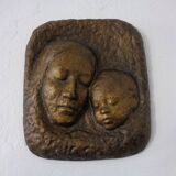 German bronze relief of mother with baby, 1940s.
