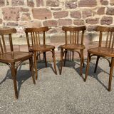 Set of 4 Viennese chairs Curved wood Restaurant Paris bistro Fischel 50s vintage Bentwood Ton st