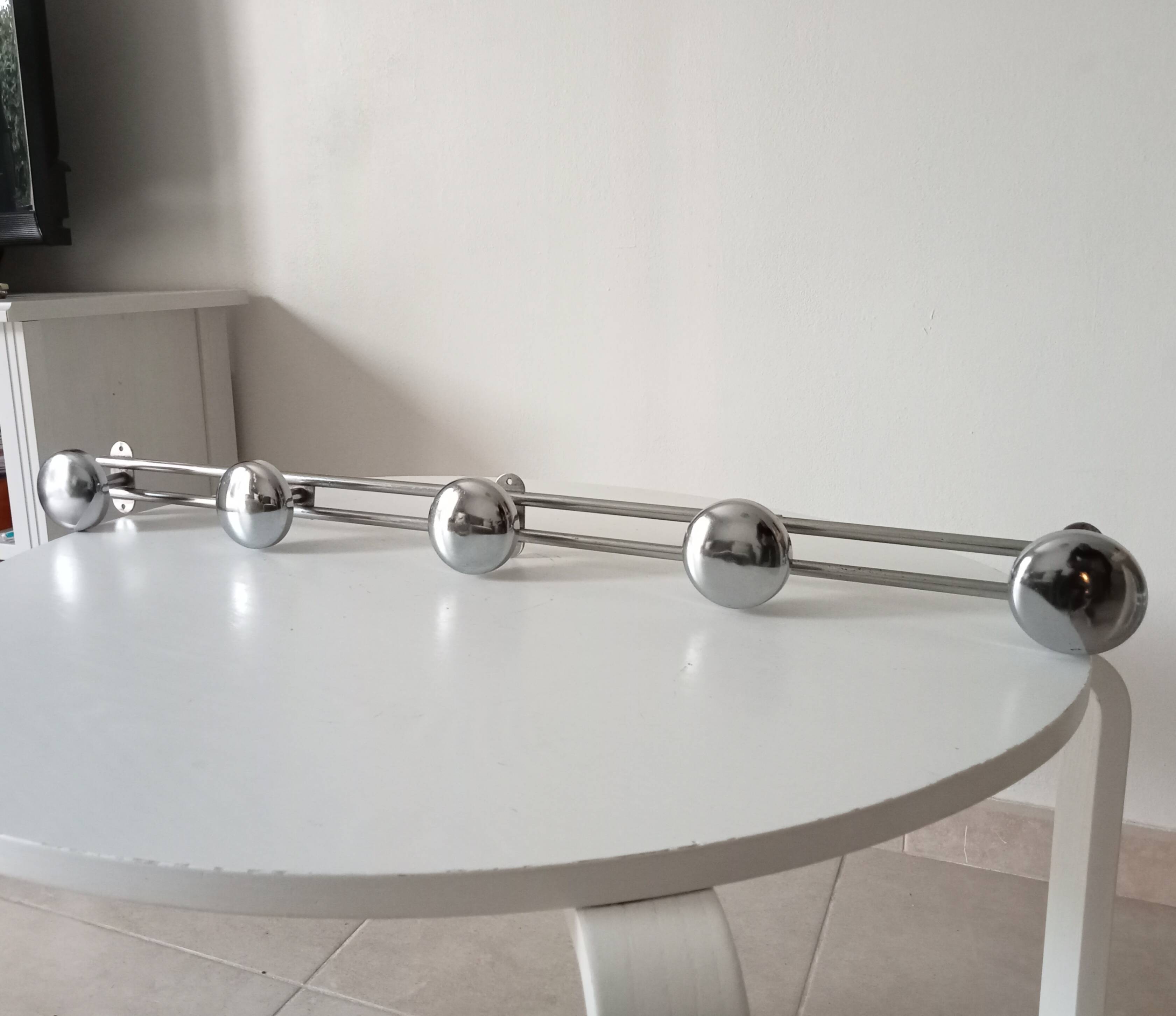 Vintage chrome wall-mounted coat rack from the 1970s