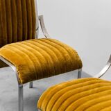 Ensemble de 4 chaises en métal velours jaune 1970 vintage modernisme