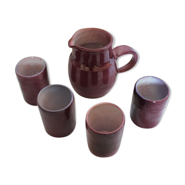 Ensemble pichet et verres en céramique violet