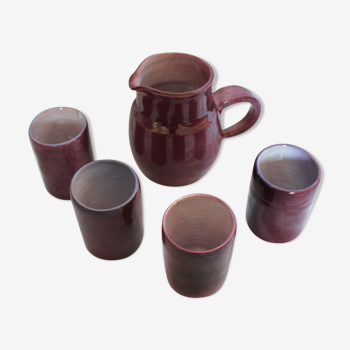 Purple ceramic pitcher and glasses set