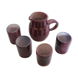 Purple ceramic pitcher and glasses set