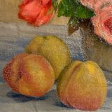 Tableau ancien, Nature morte ou roses et fruits début XX siècle