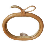 Apple mirror in rattan bamboo wicker vintage decorative object for children golden glitter