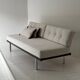 Modernist canapé design – Completely reupholstered in Pierre Frey fabric.