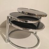 3-plate swivel coffee table in 1970s glass and chrome