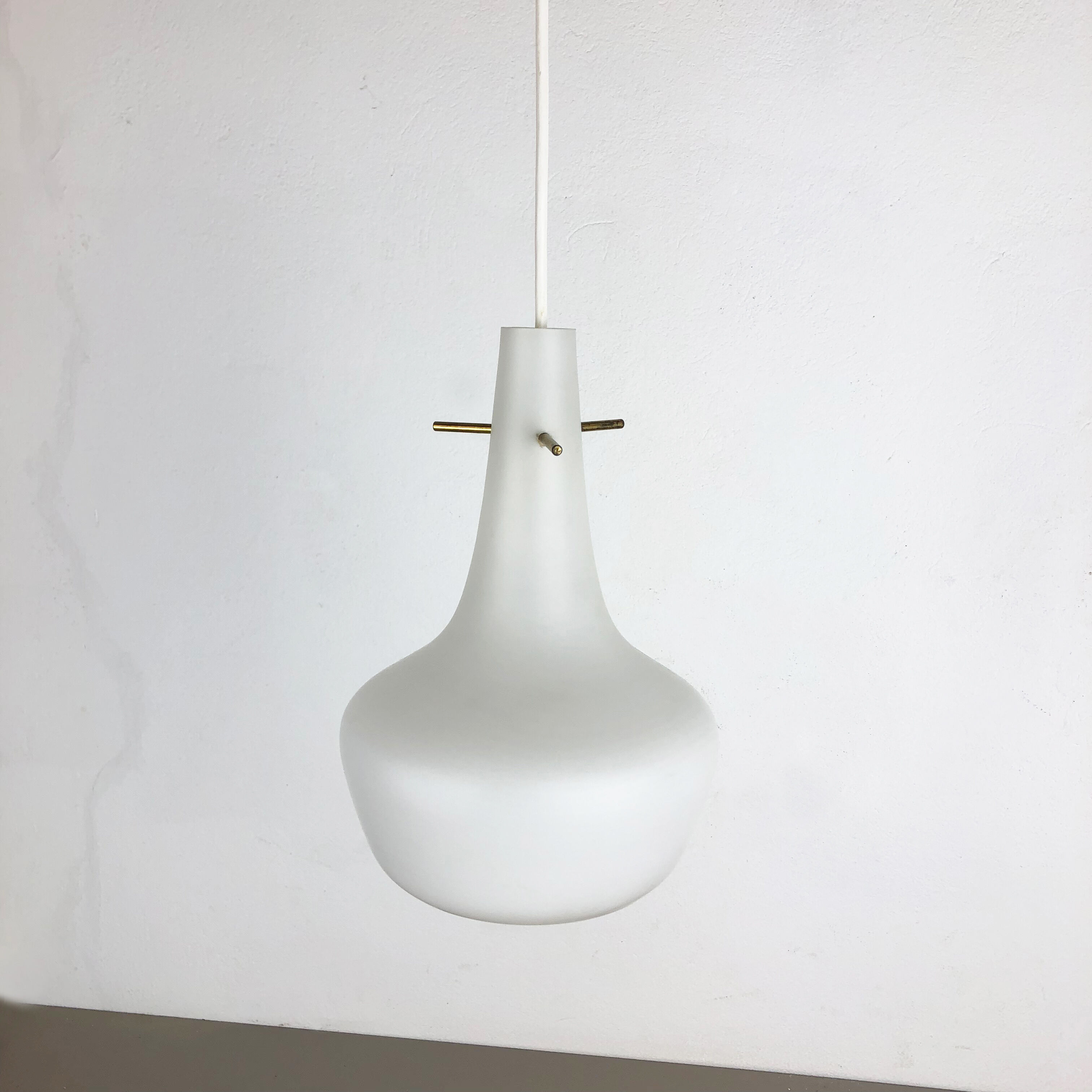 Original midcentury opal glass tube hanging light, italy, 1950