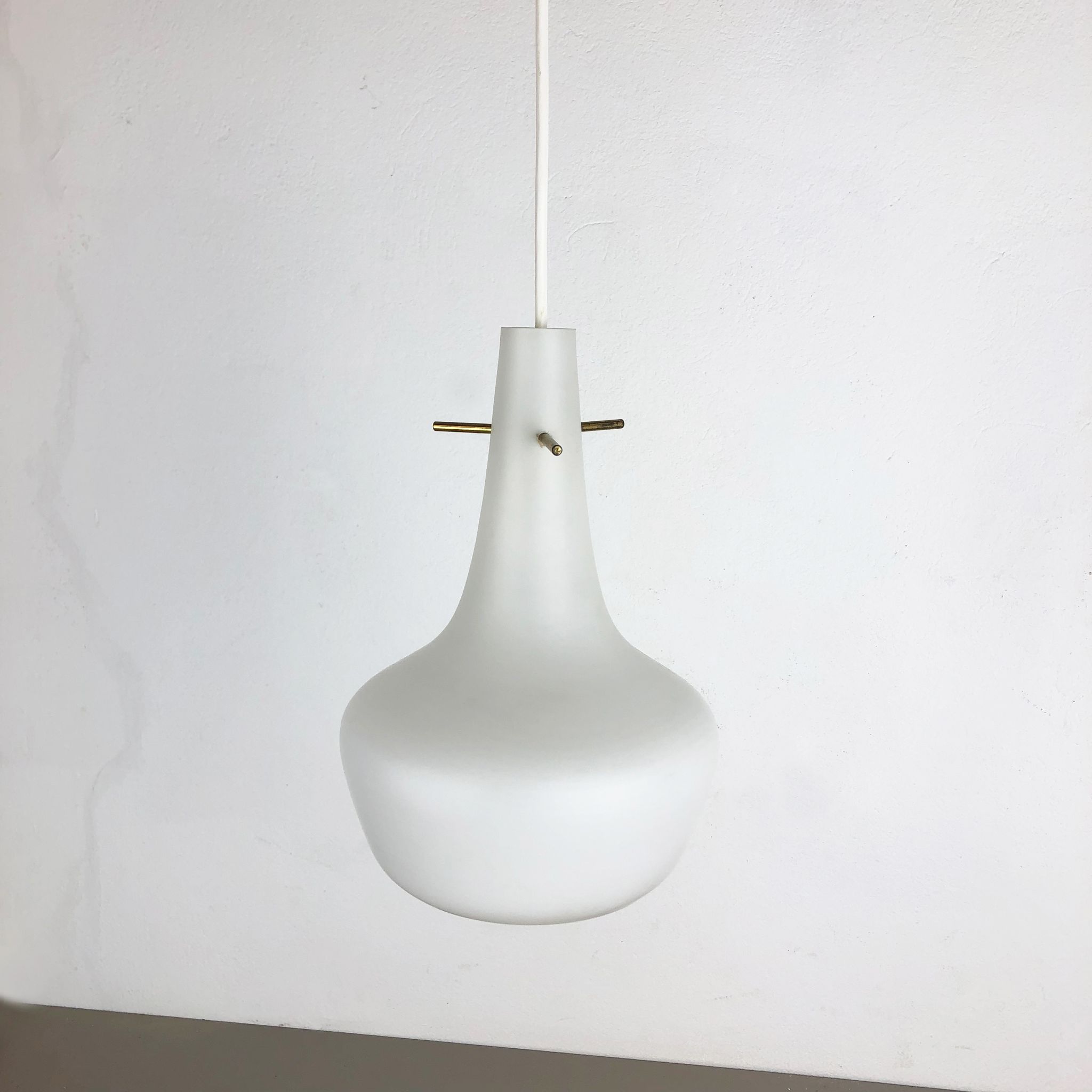 Original midcentury opal glass tube hanging light, italy, 1950