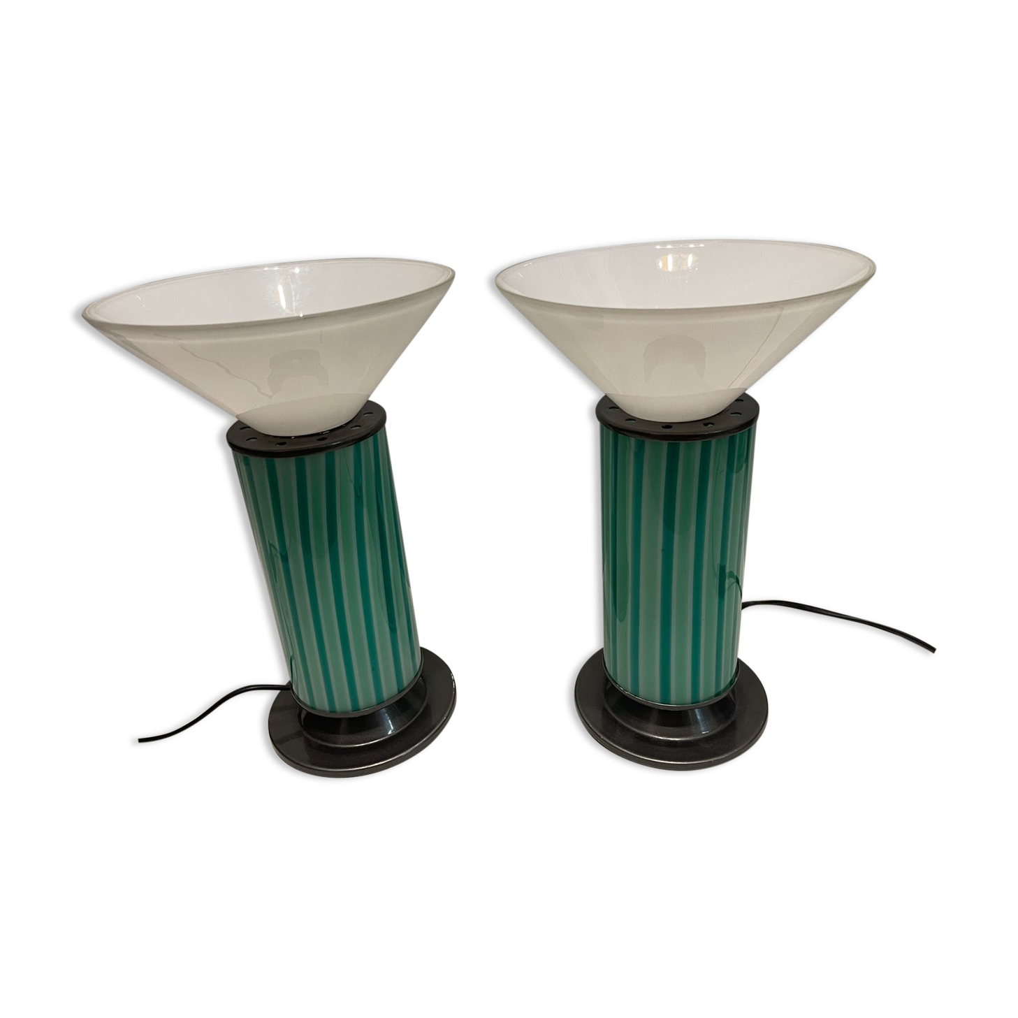 Mid-Century Mint Green Murano Glass Table Lamps, Set of 2