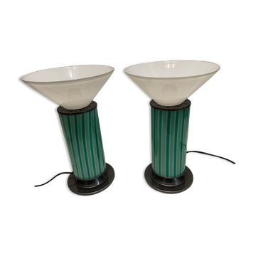 Mid-Century Mint Green Murano Glass Table Lamps, Set of 2
