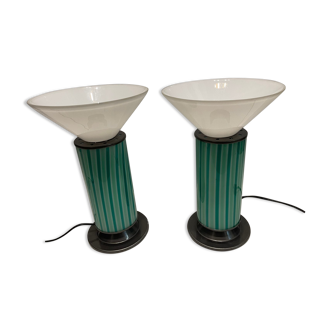 Mid-Century Mint Green Murano Glass Table Lamps, Set of 2
