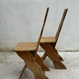 Pair chairs brutalist pine