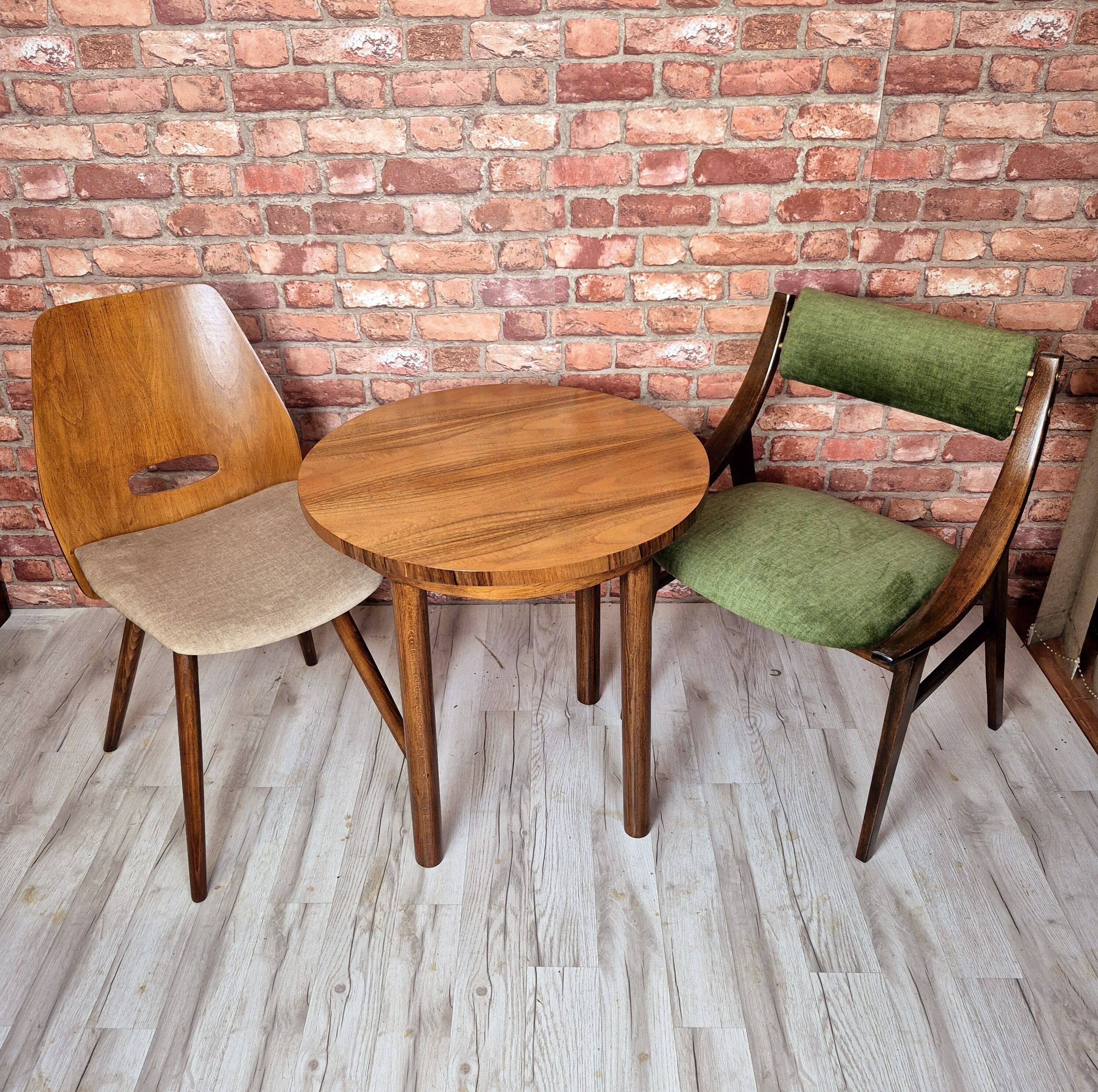 Renovated art deco round coffe table, Poland 1950s
