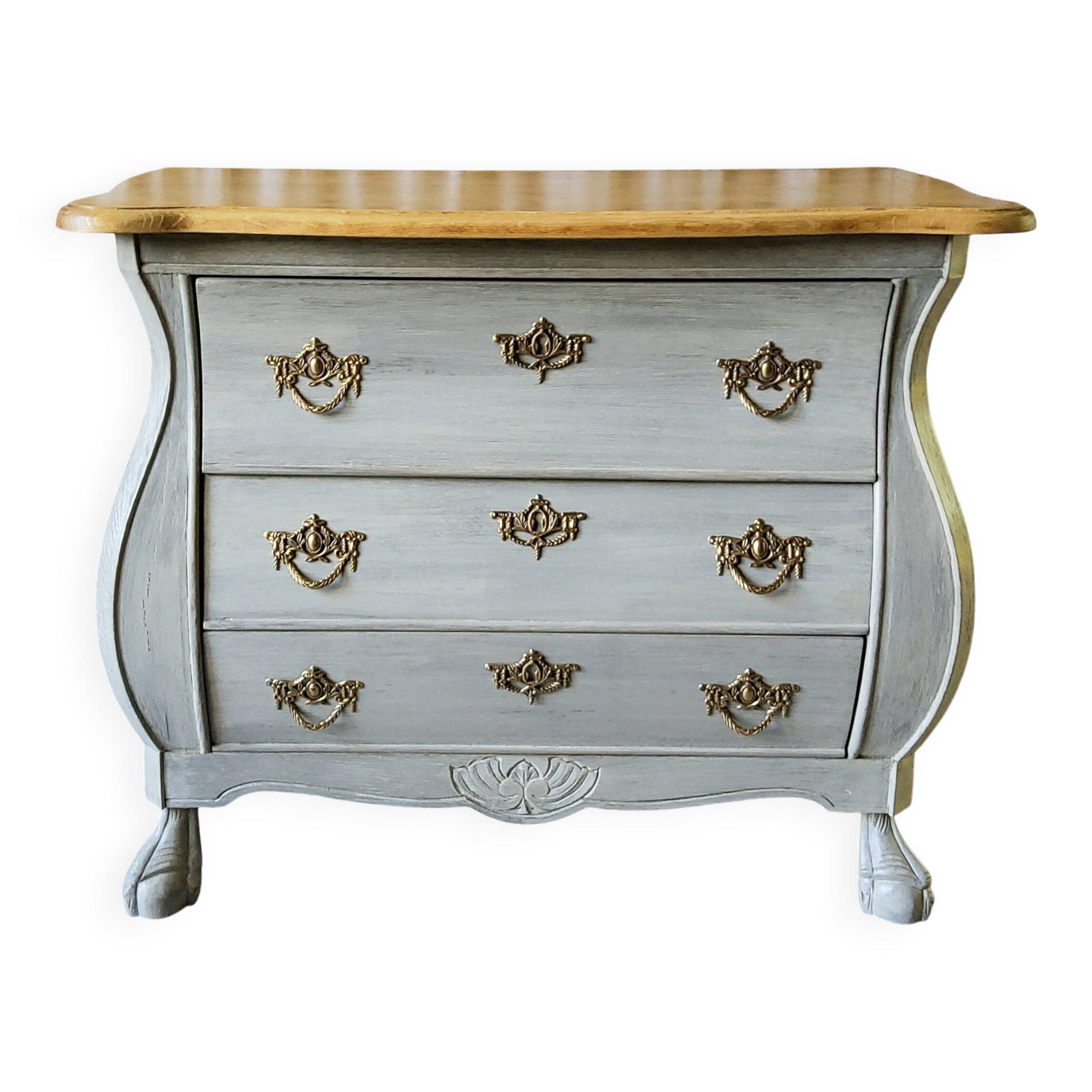 Curved patinated chest of drawers