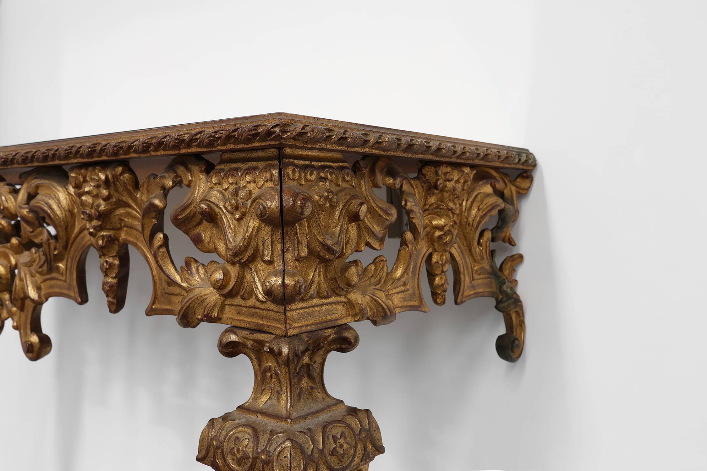 20th Century Italian Baroque style gilded and carved wall console