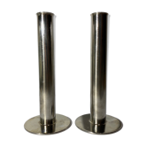 2 swedish vintage candlestick holders made in sweden, metektro rostfritt øre-op | stainless steel