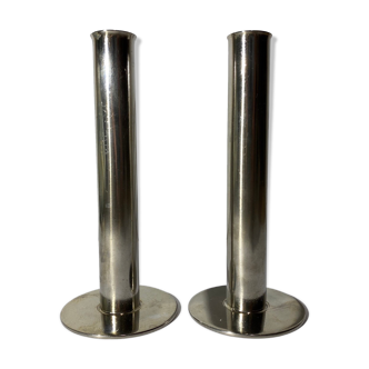 2 swedish vintage candlestick holders made in sweden, metektro rostfritt øre-op | stainless steel